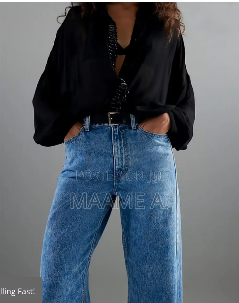River Island Womens Straight Leg Jeans Blue Belted Relaxed