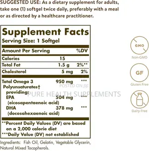 Solgar Omega-3, Epa 504 Dha 378, Triple Strength 950 Mg, 50 Softgels