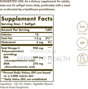 Omega-3, 950 Mg, Brain, Heart, Eye, Nerve Joint Health, 50 Softgels