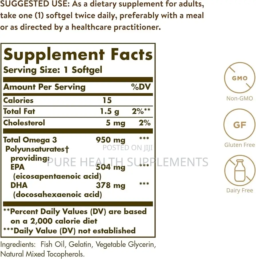 Solgar Omega-3, Epa 504 Dha 378, Triple Strength 950 Mg, 50 Softgels