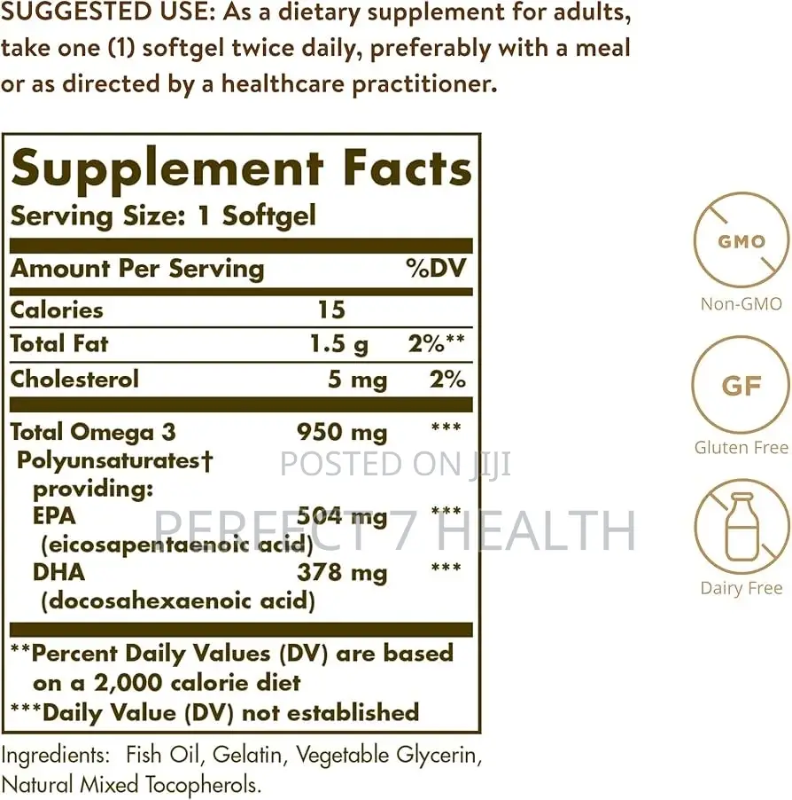 Omega-3, 950 Mg, Brain, Heart, Eye, Nerve Joint Health, 50 Softgels