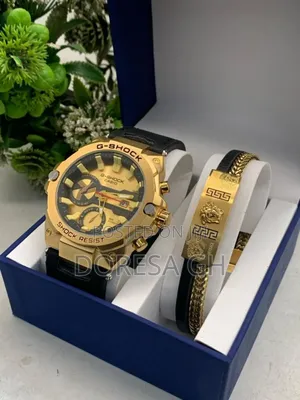 G-Shock Leather Watch and Bracelet Set for Men–2-in-1 Gift Set for Him