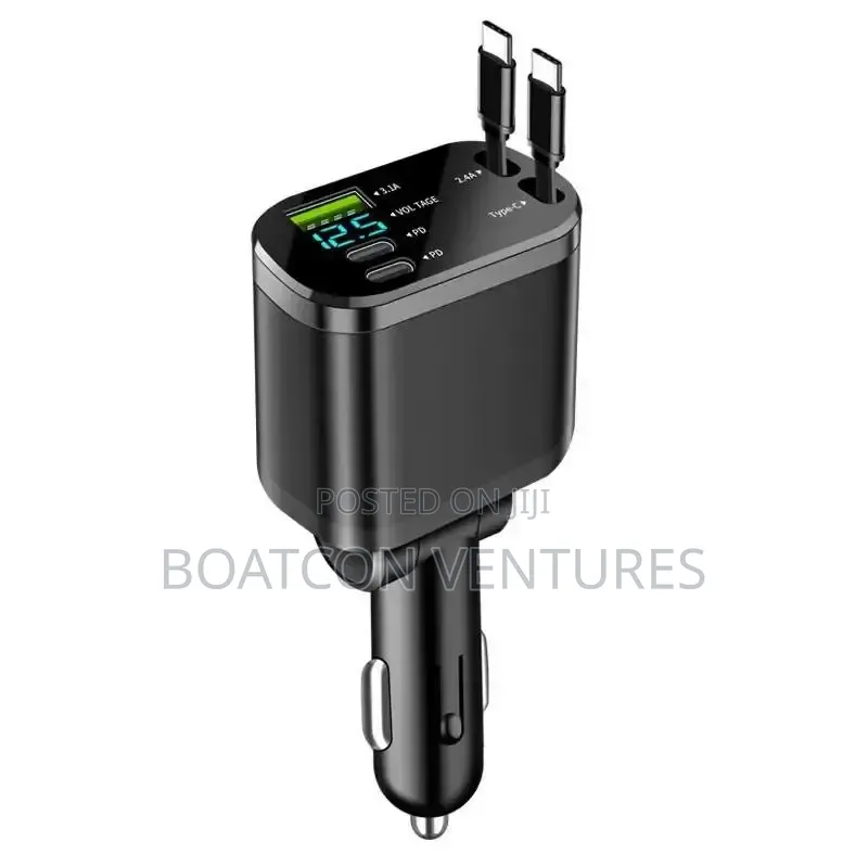 Fast Car Charger With Type C and Lightning Cables