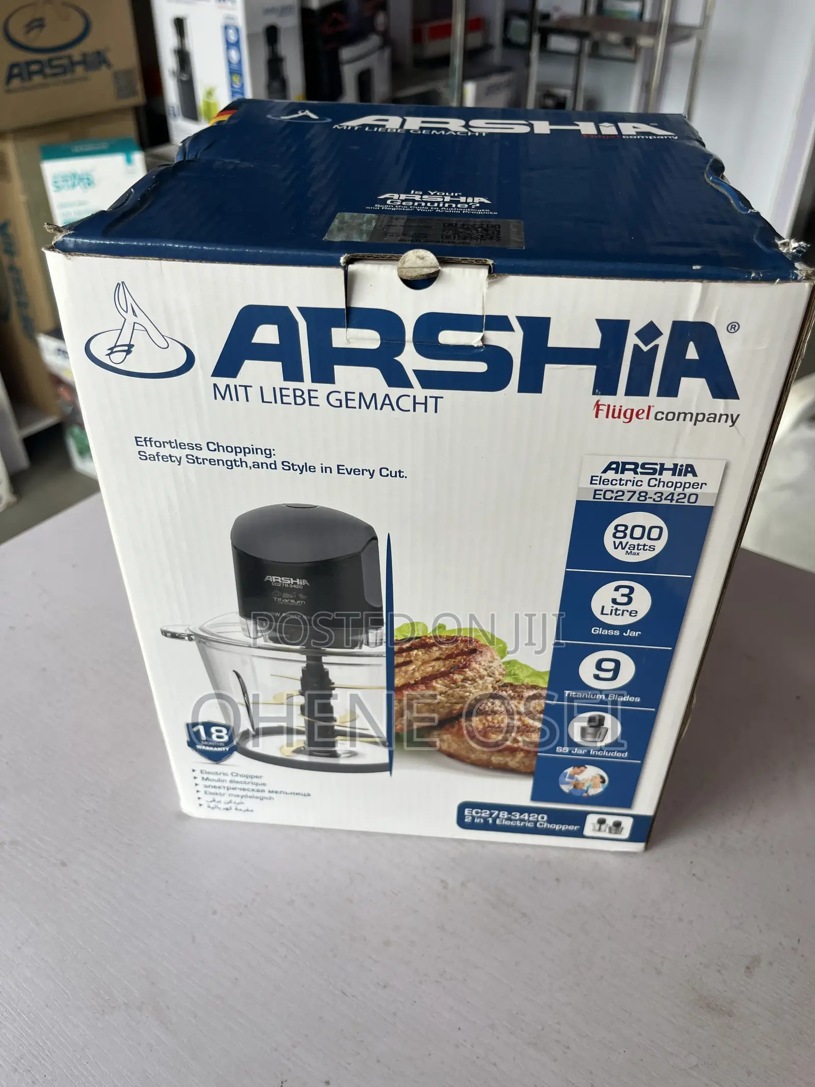 Arshia Electric Chopper 3l - Stainless Steel + Glass Jar