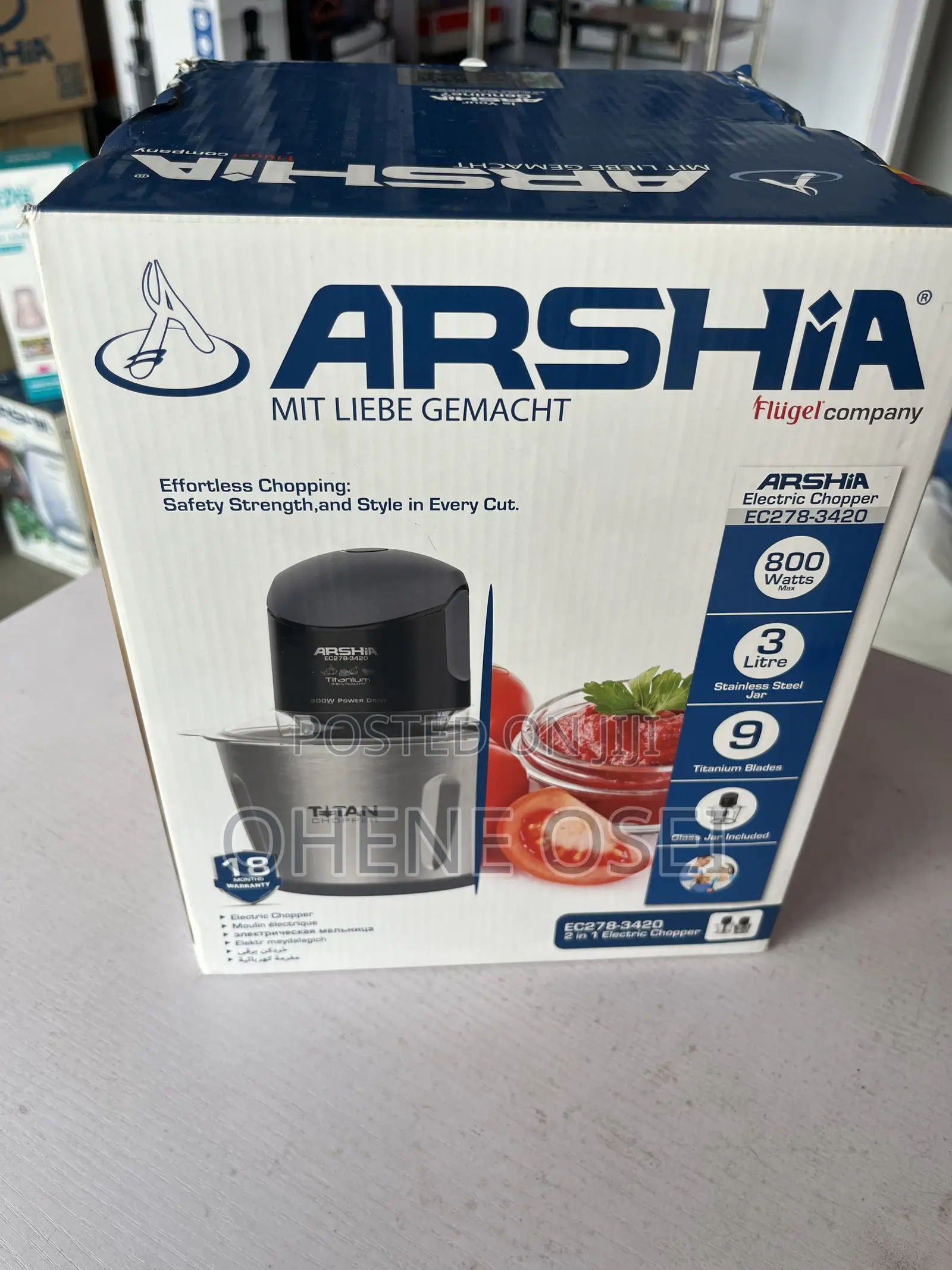 Arshia Electric Chopper 3l - Stainless Steel + Glass Jar