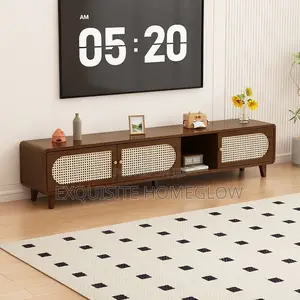Rattan Tv Stand With Open Storage Cabinet