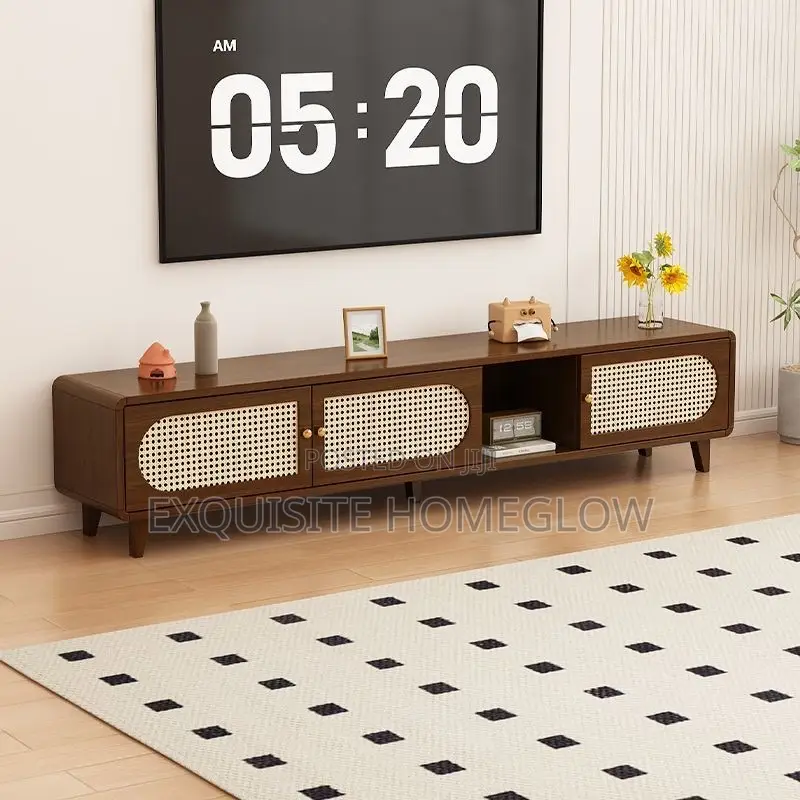 Rattan Tv Stand With Open Storage Cabinet