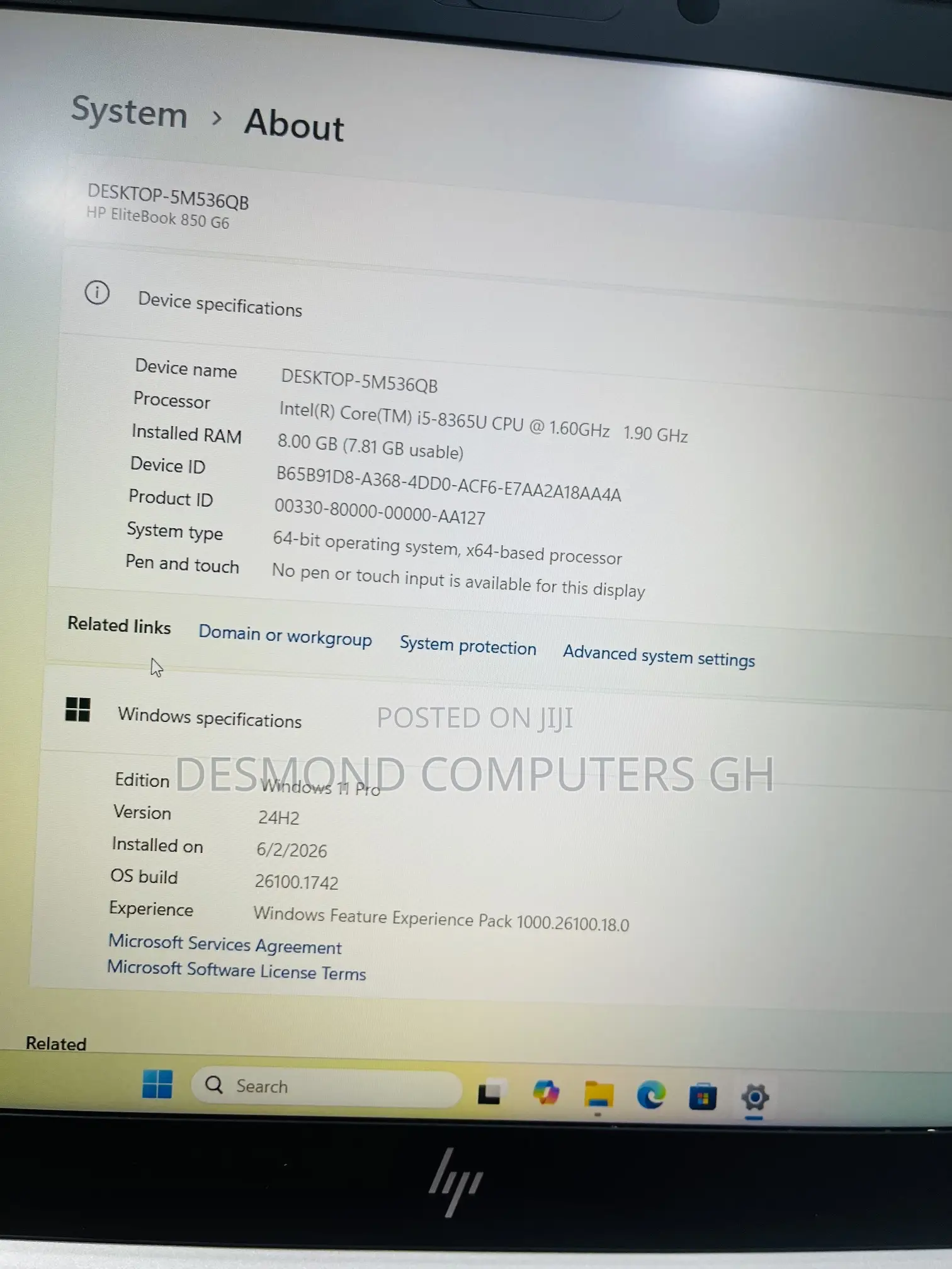 Laptop HP EliteBook 850 G6 8GB Intel Core i5 SSD 256GB