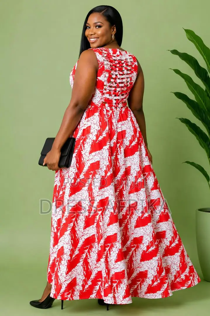 Red White African Print Maxi Dress (With Split/ Without Split)