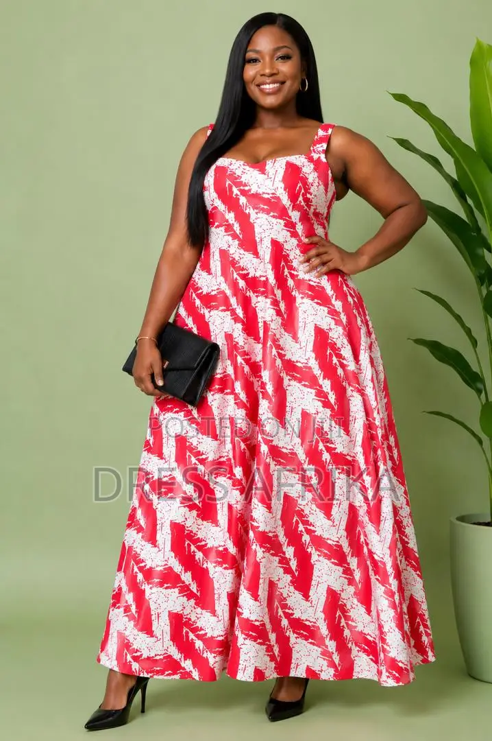 Red White African Print Maxi Dress (With Split/ Without Split)