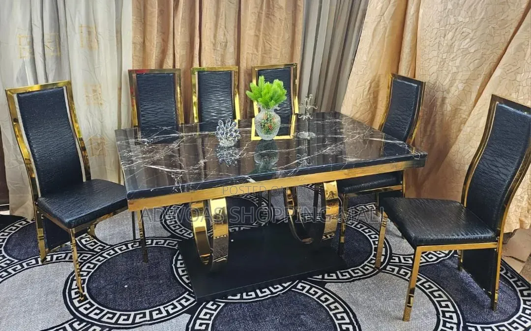 Executive 6 Seater Marble Dining Set With Gold Legs