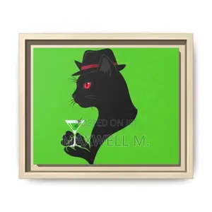 Black Cat With Martini Matte Canvas Framed | Cat Wall Art