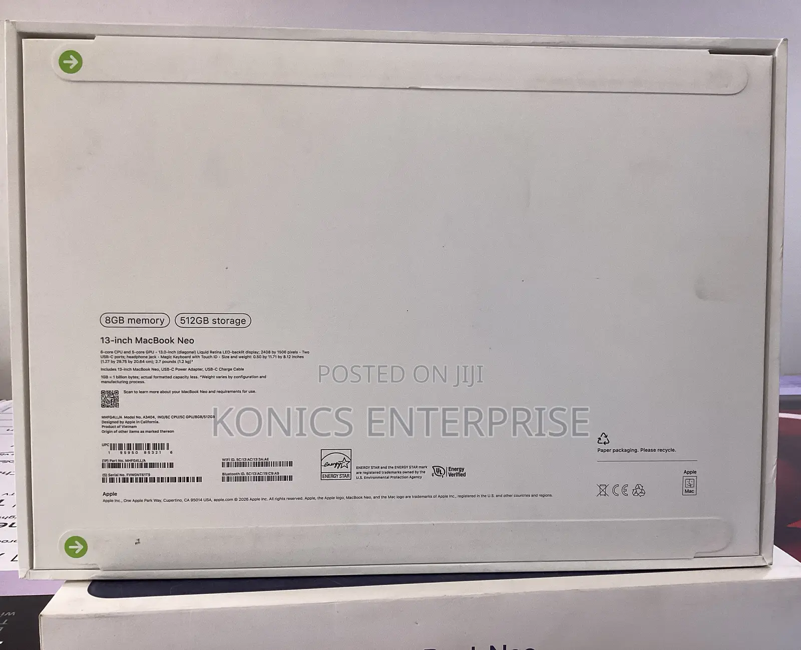 New Laptop Apple MacBook Neo 2026 8GB SSD 512GB