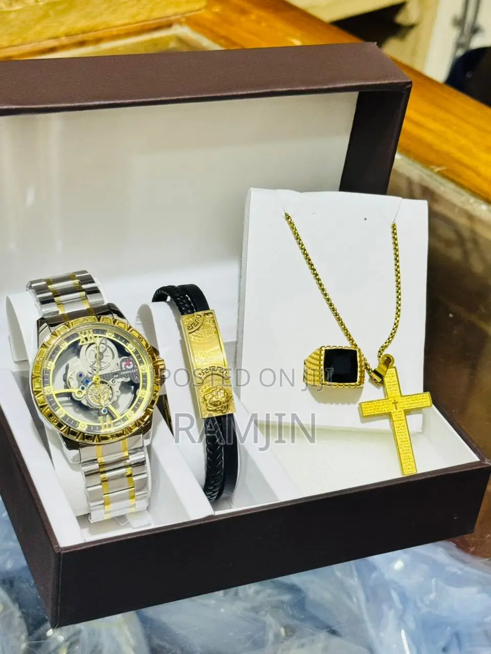 Men's Watches + Necklace Pendant, Bracelet, Ring Set
