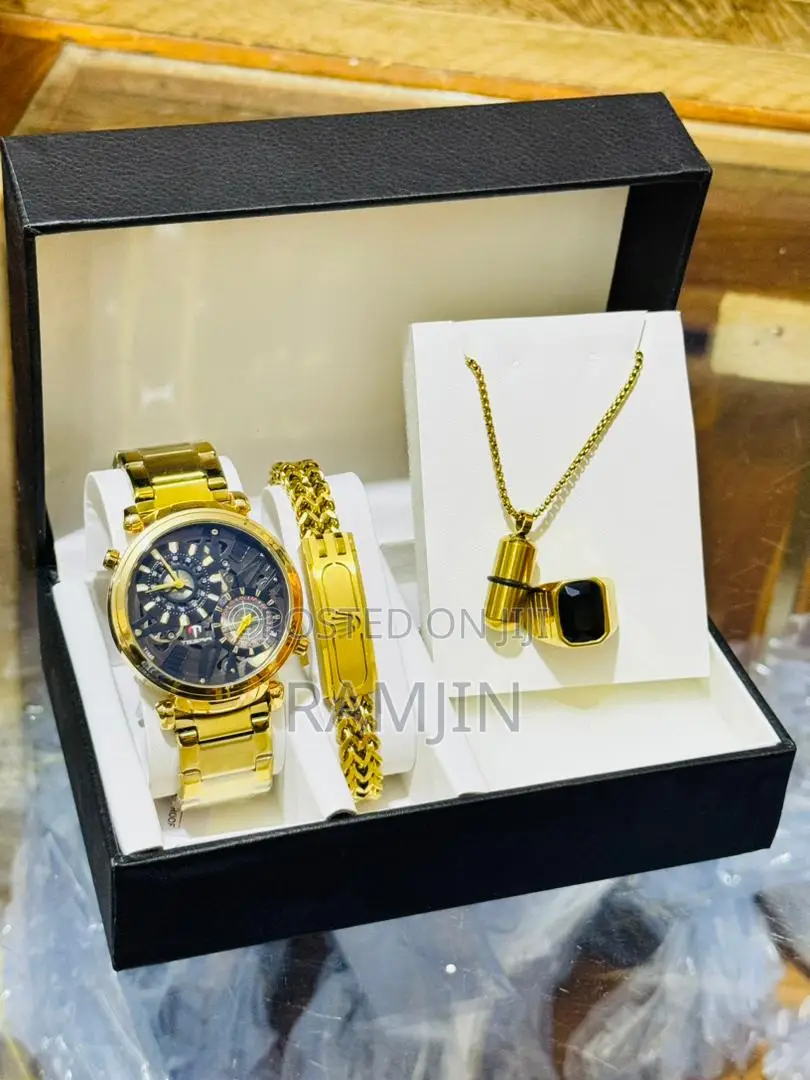 Men's Watches + Necklace Pendant, Bracelet, Ring Set