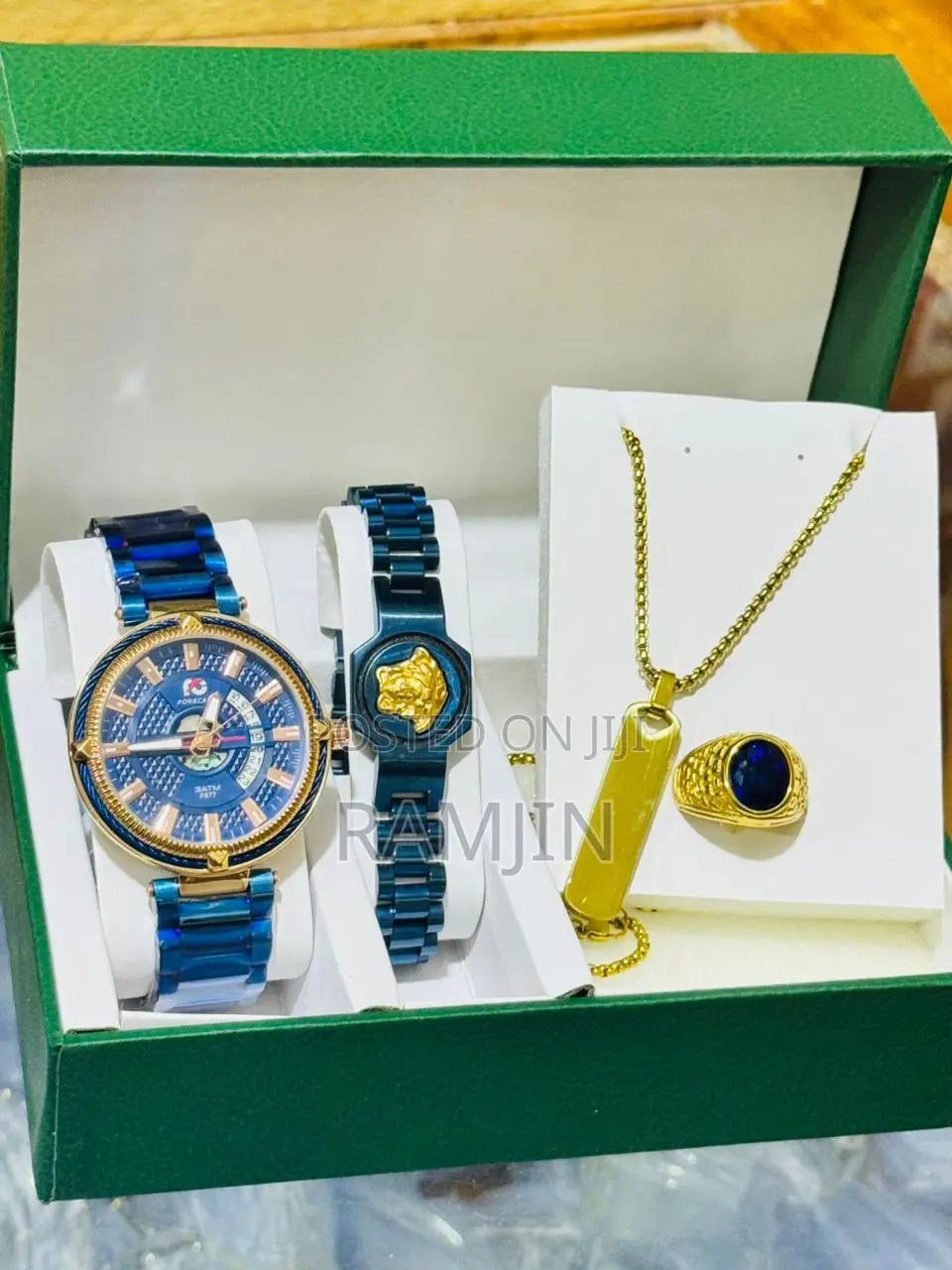 Men's Watches + Necklace Pendant, Bracelet, Ring Set