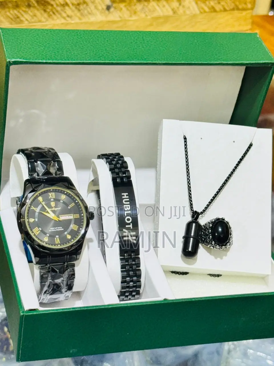 Men's Watches + Necklace Pendant, Bracelet, Ring Set