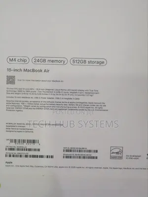 New Laptop Apple MacBook Air 2025 M4 24GB Apple M4 SSD 512GB