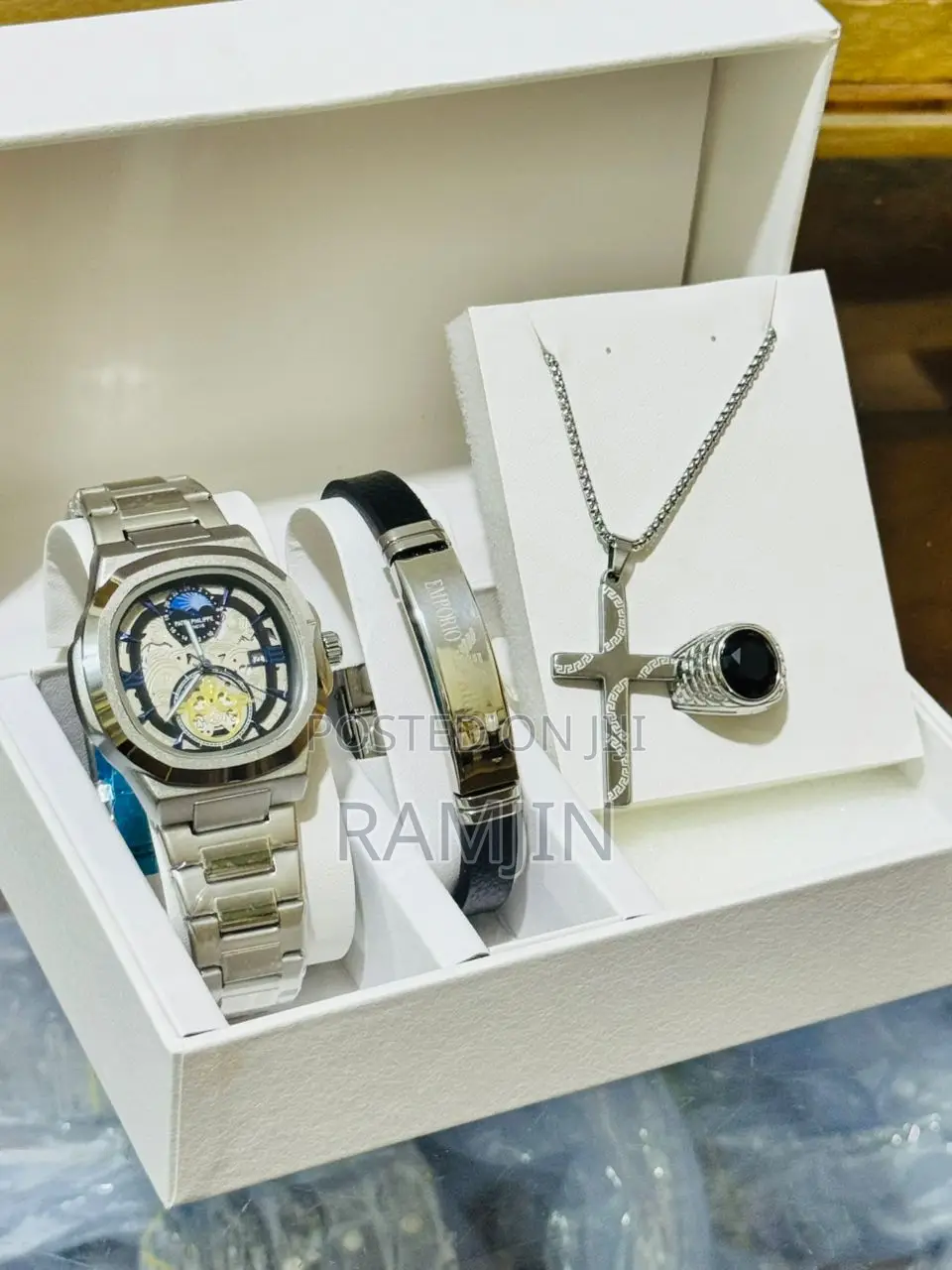 Men's Watches + Necklace Pendant, Bracelet, Ring Set