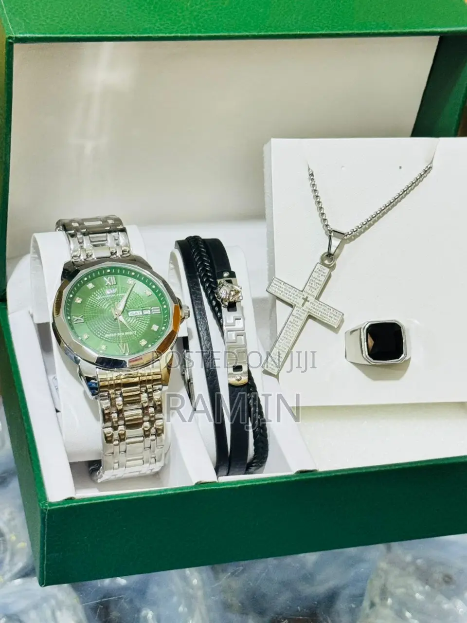 Men's Watches + Necklace Pendant, Bracelet, Ring Set