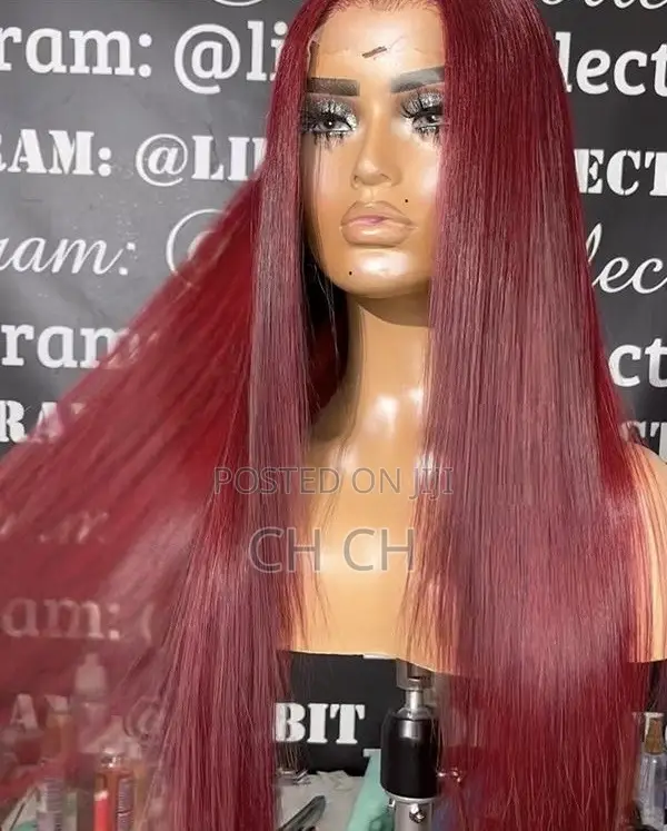 Brand New 30 Inches Long Burgundy Wig With a Matching Closure