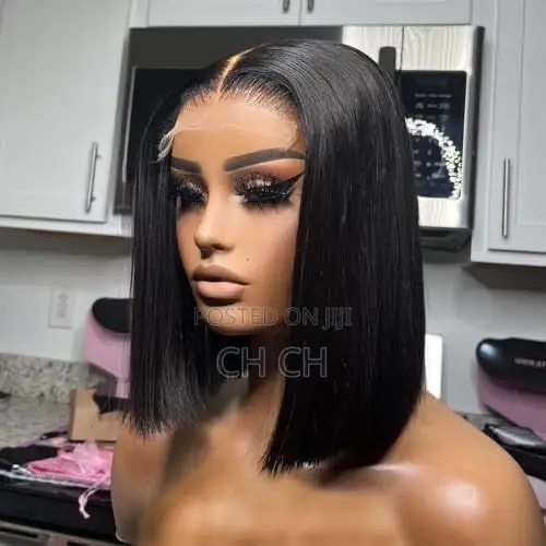 New 100% Human Hair Black 12 Inches Short Bob Wig With a 4by4 Closure