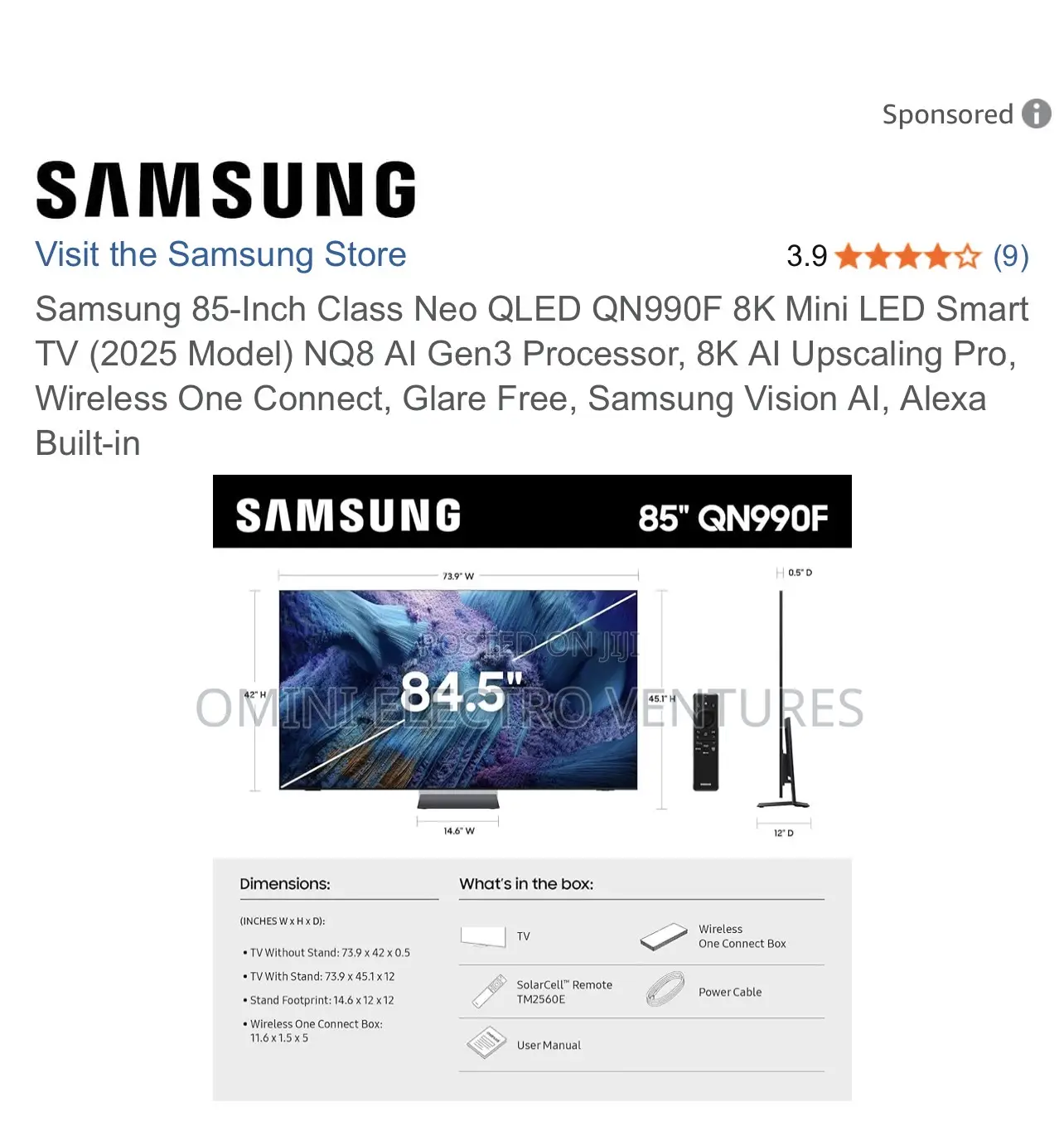 The All New Samsung 85” Neo Qled Smart Tv (Q990)
