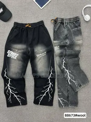 Men’S Black Baggy Cargo Denim Pants