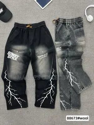 Men’S Black Baggy Cargo Denim Pants