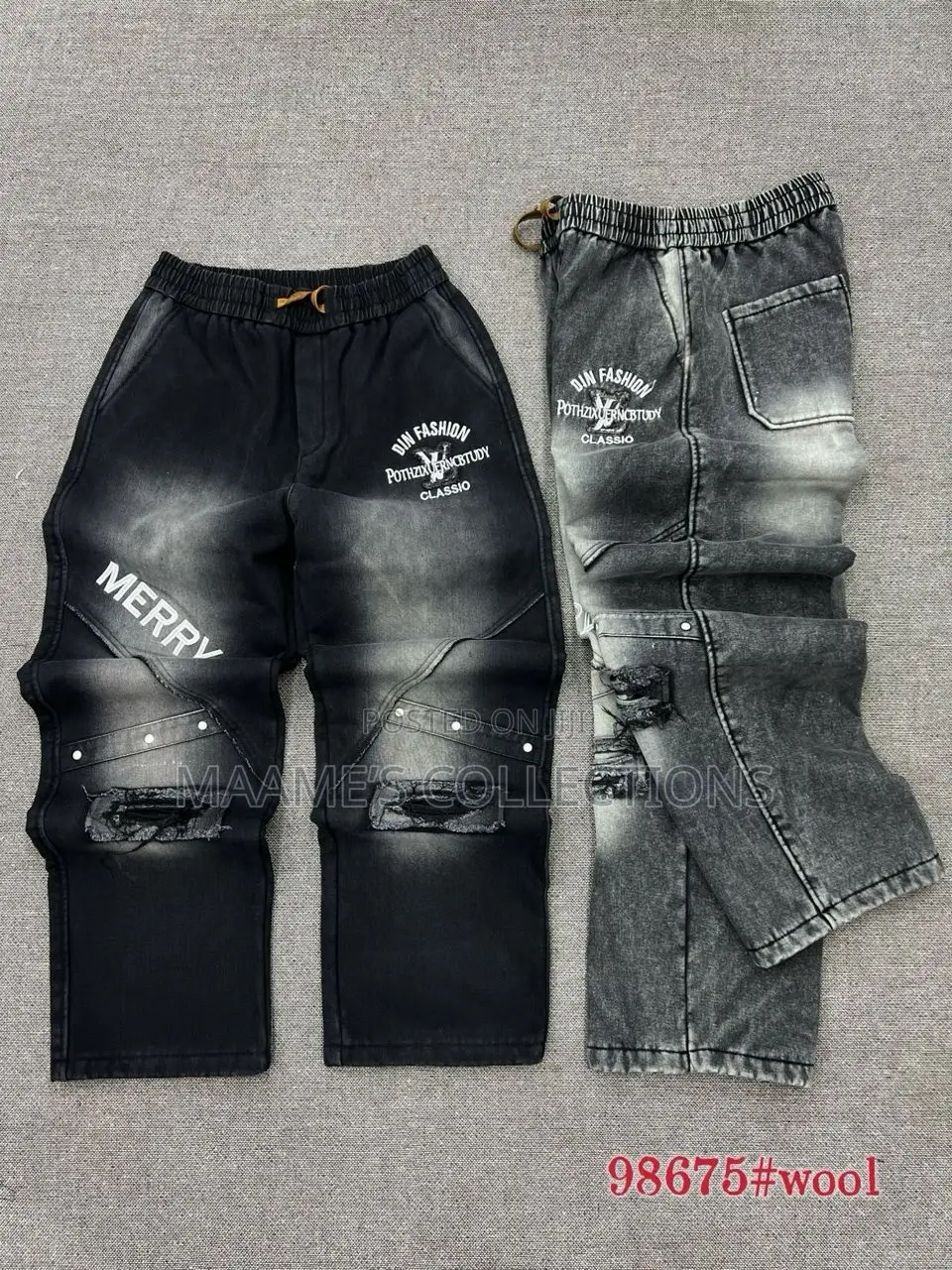 Men’S Black Baggy Cargo Denim Pants