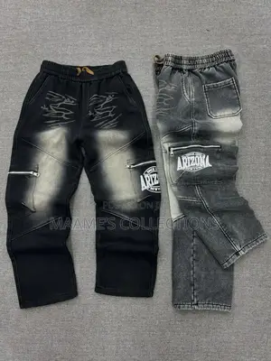 Men’S Black Baggy Cargo Denim Pants