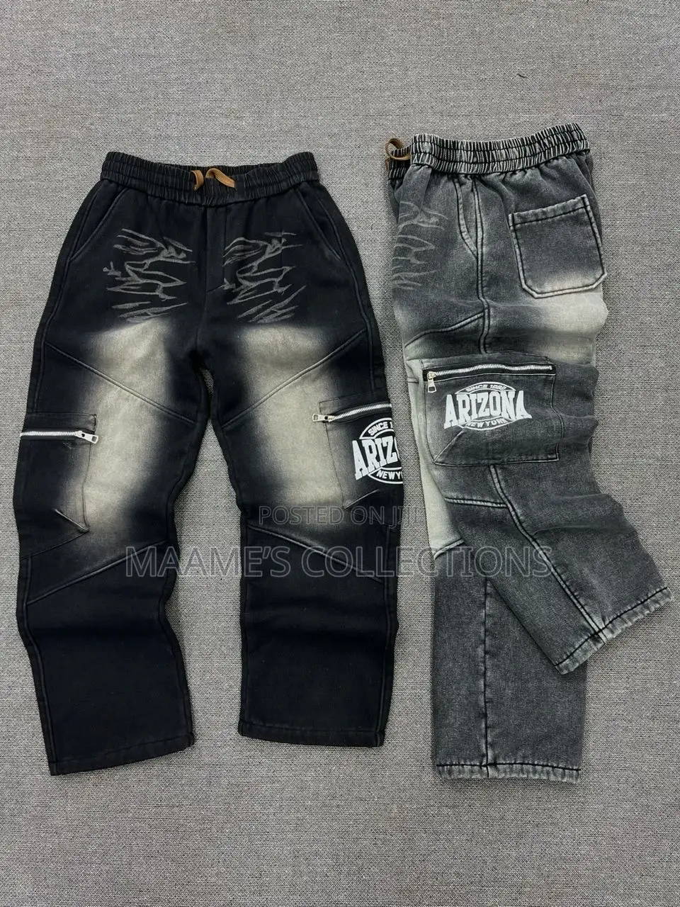 Men’S Black Baggy Cargo Denim Pants