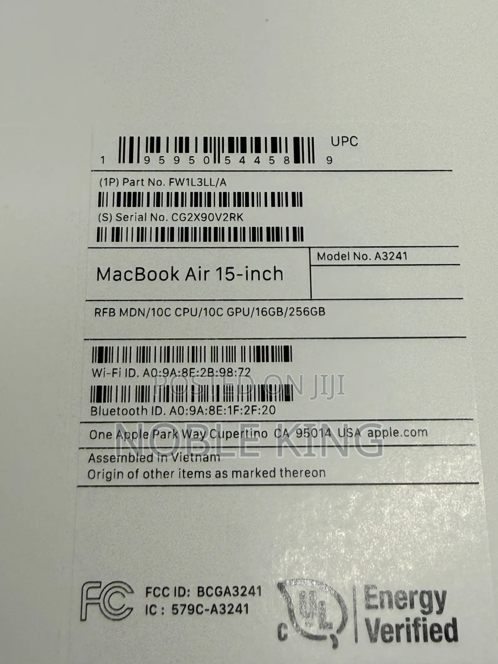 New Laptop Apple MacBook Air 2025 M4 16GB Apple M4 SSD 256GB