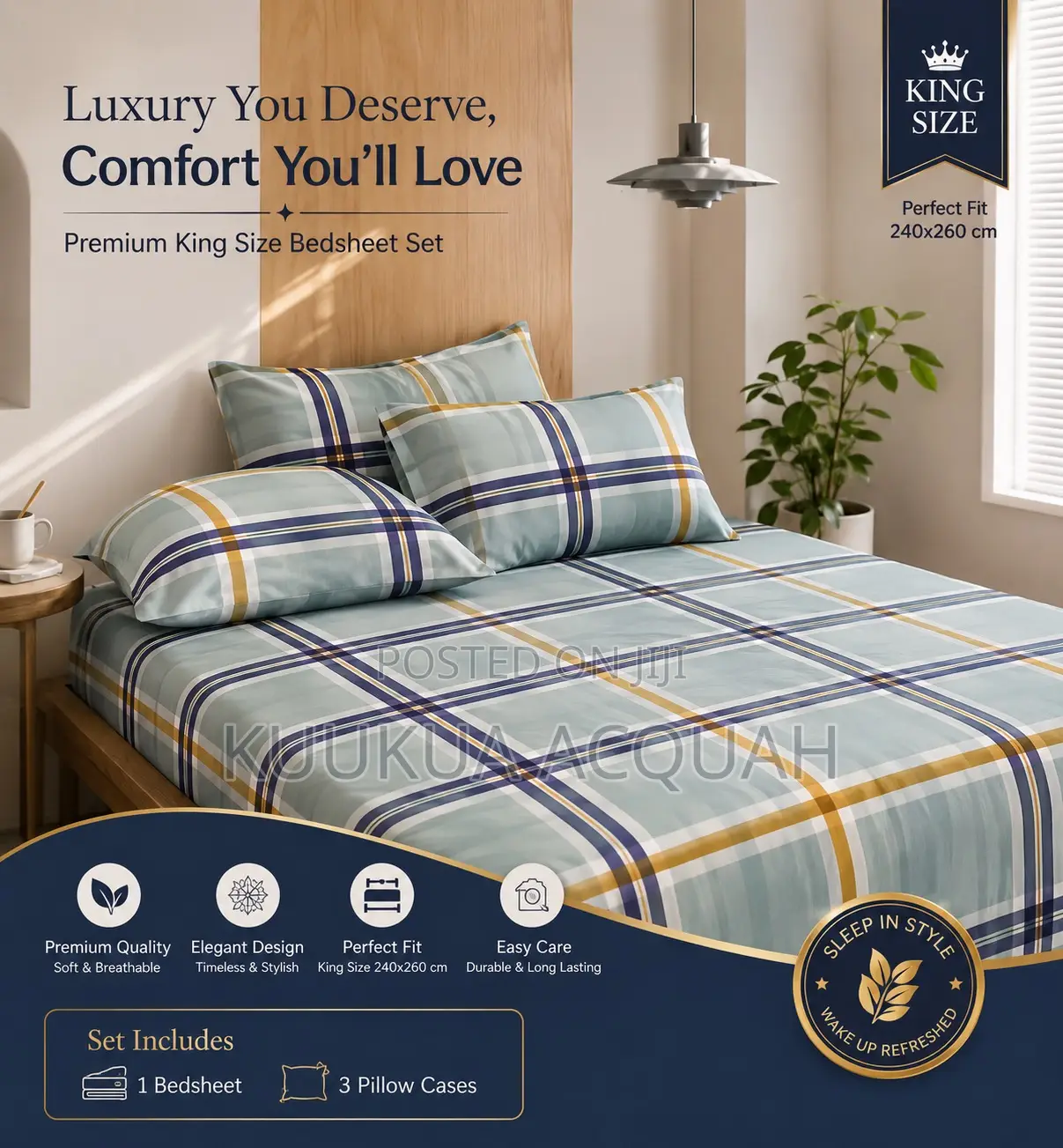 1 Kingsize Bedsheet 3 Pillow Cases