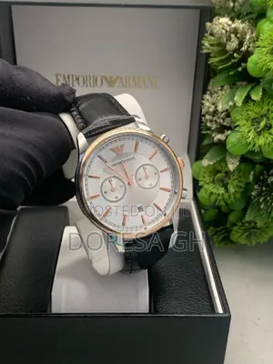 Armani Chronograph Leather Watch – Black Leather Strap Watch for Men