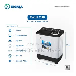 Sigma 10 Kg Twin Tub, Semi-Automatic Washing Machine