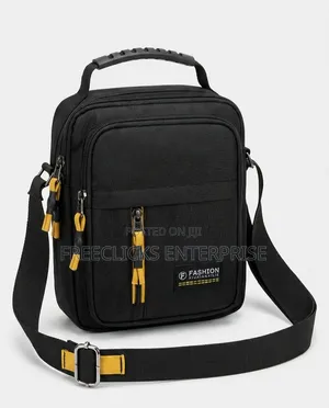 Men's Minimalist Crossbody Side Bag | Tech Zippers Yellow Accents