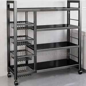 4 Tier Movable Kitchen Storage Rack With Basket