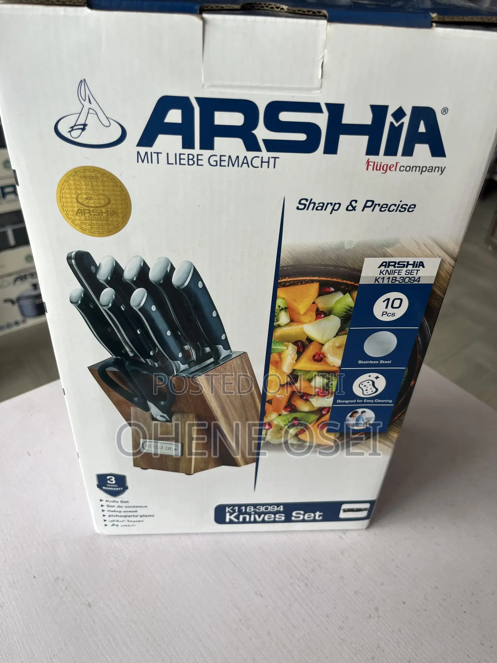 Arshia 10-Piece Stainless Steel Knife Set With Wooden Block