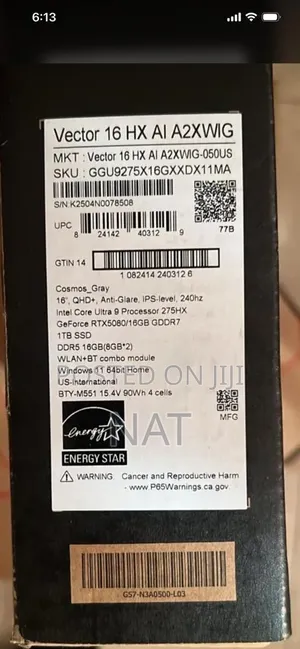 New Laptop MSI Vector 16 HX AI A2XWIG 16GB Intel Core Ultra 9 SSD 1T