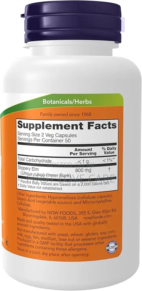 Now Foods Slippery Elm Capsules 400mg - 100 Capsules
