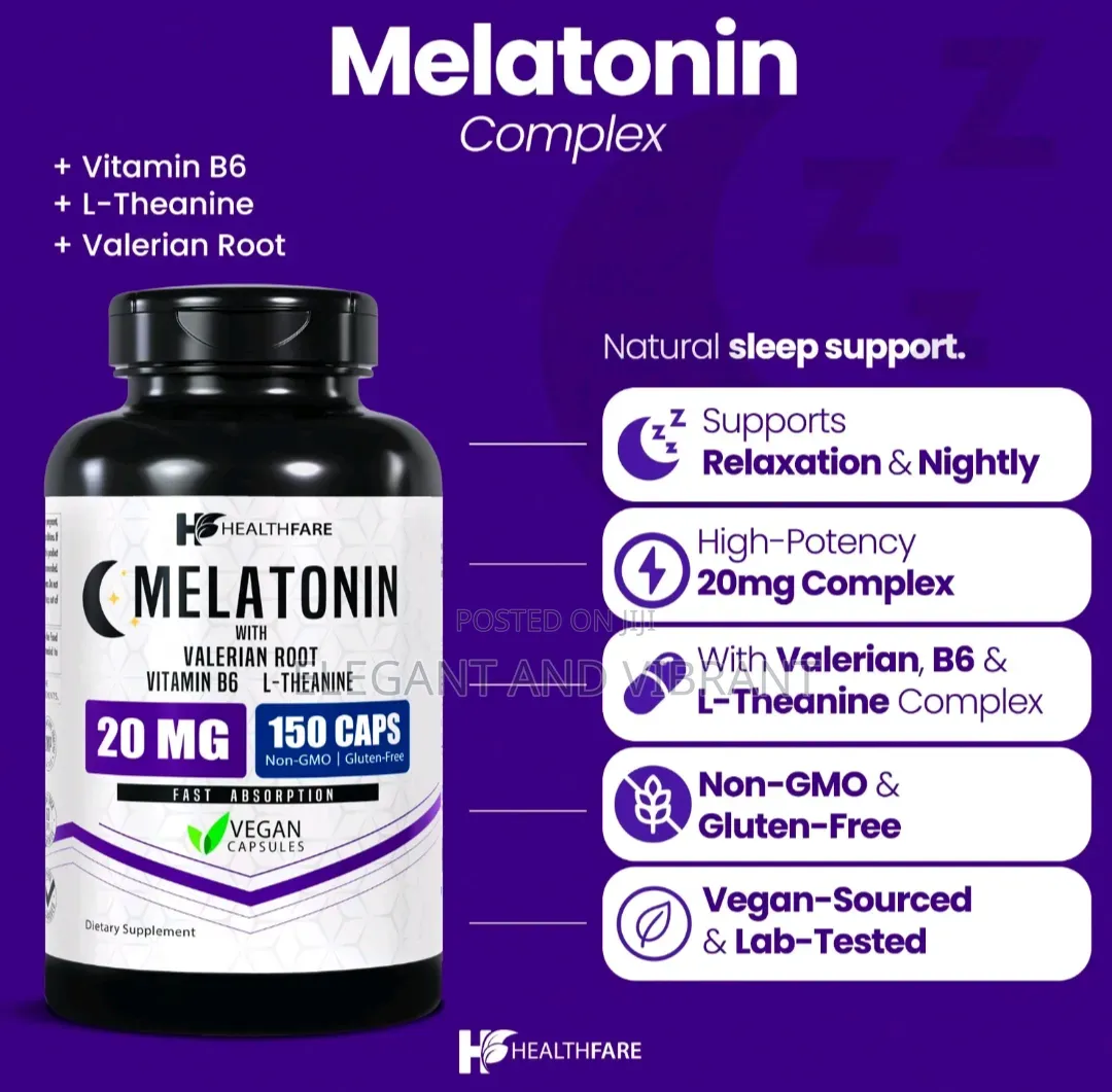 Melatonin 20mg 150 Caps With L-Theanine, Valerian Root Vitamin B6