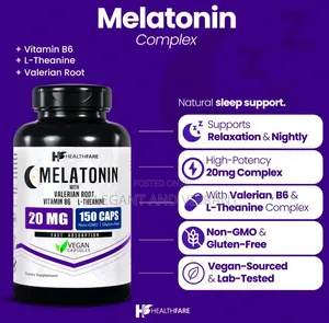 Melatonin 20mg 150 Caps With L-Theanine, Valerian Root Vitamin B6