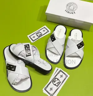Versace Leather Cross-Strap Slide Sandals