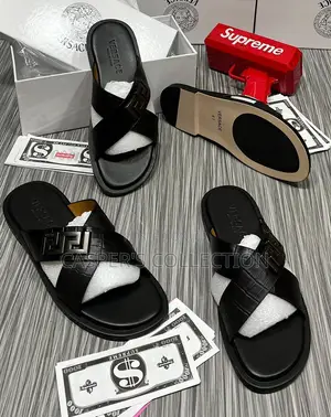 Versace Leather Cross-Strap Slide Sandals