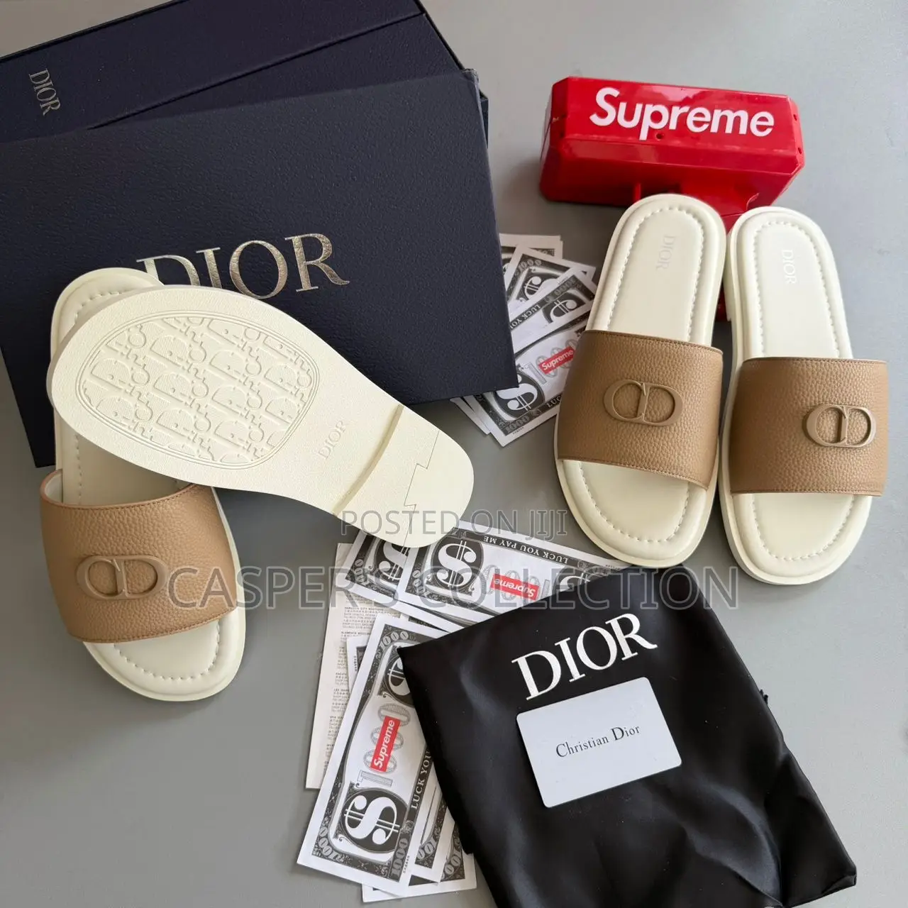 Dior (Cd) Grained Calfskin Slide Slippers.