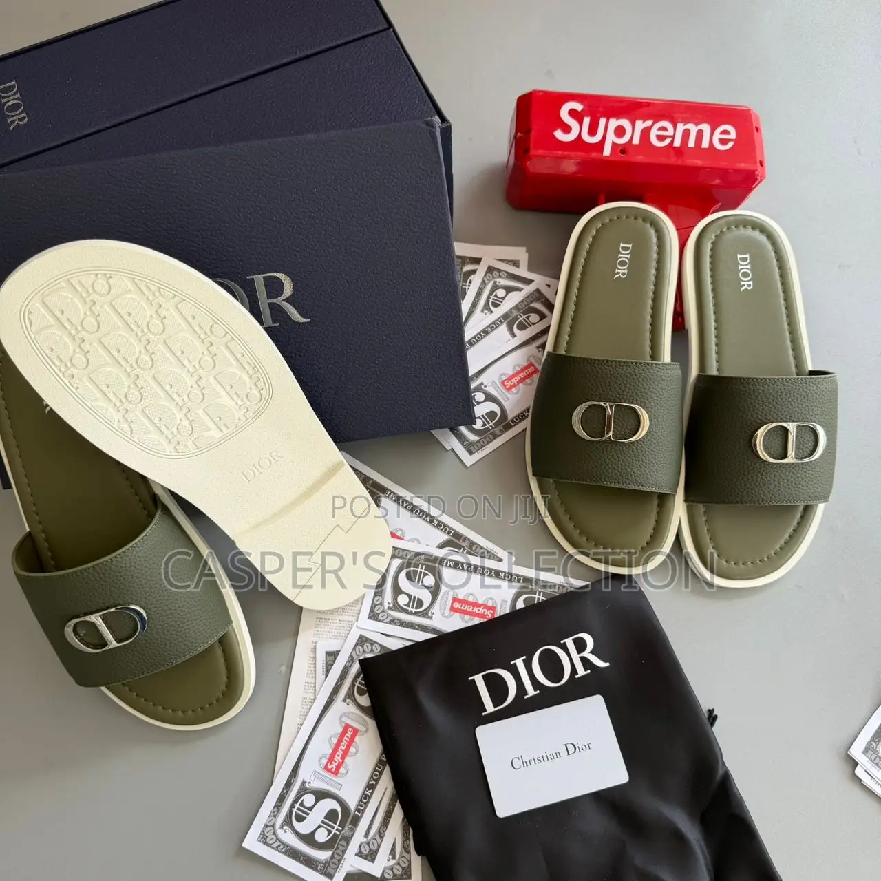 Dior (Cd) Grained Calfskin Slide Slippers.