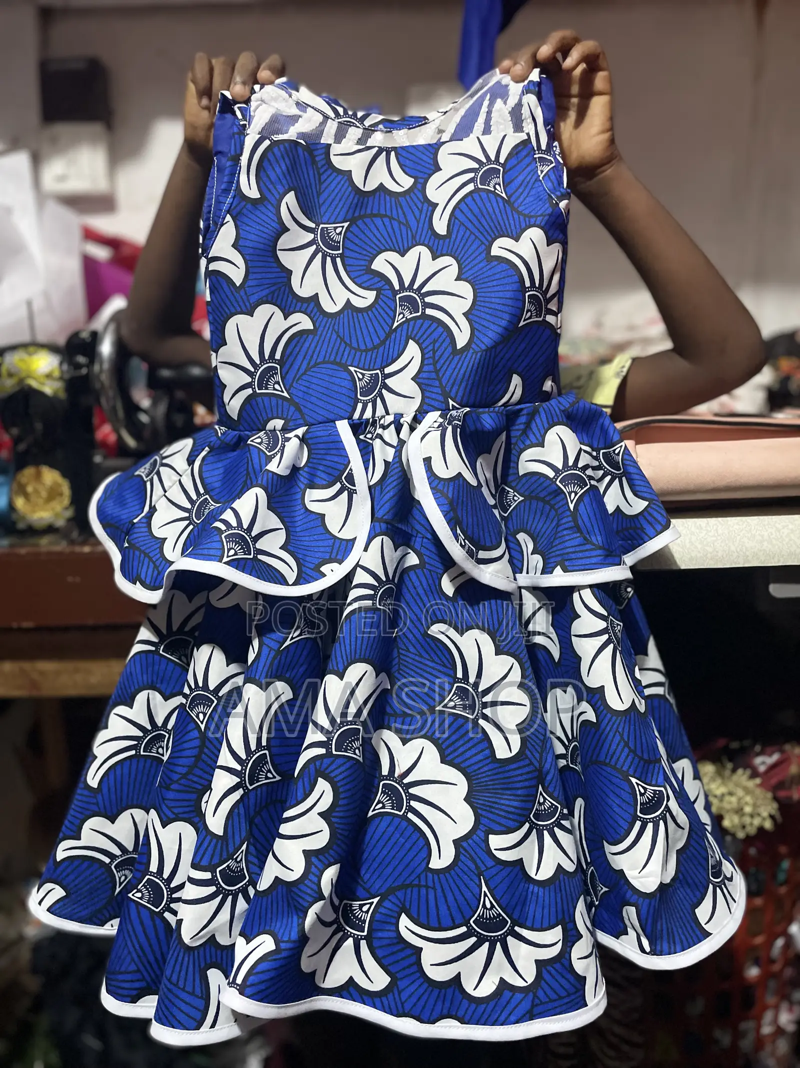 Royal Blue African Print Girls’ Flared Dress