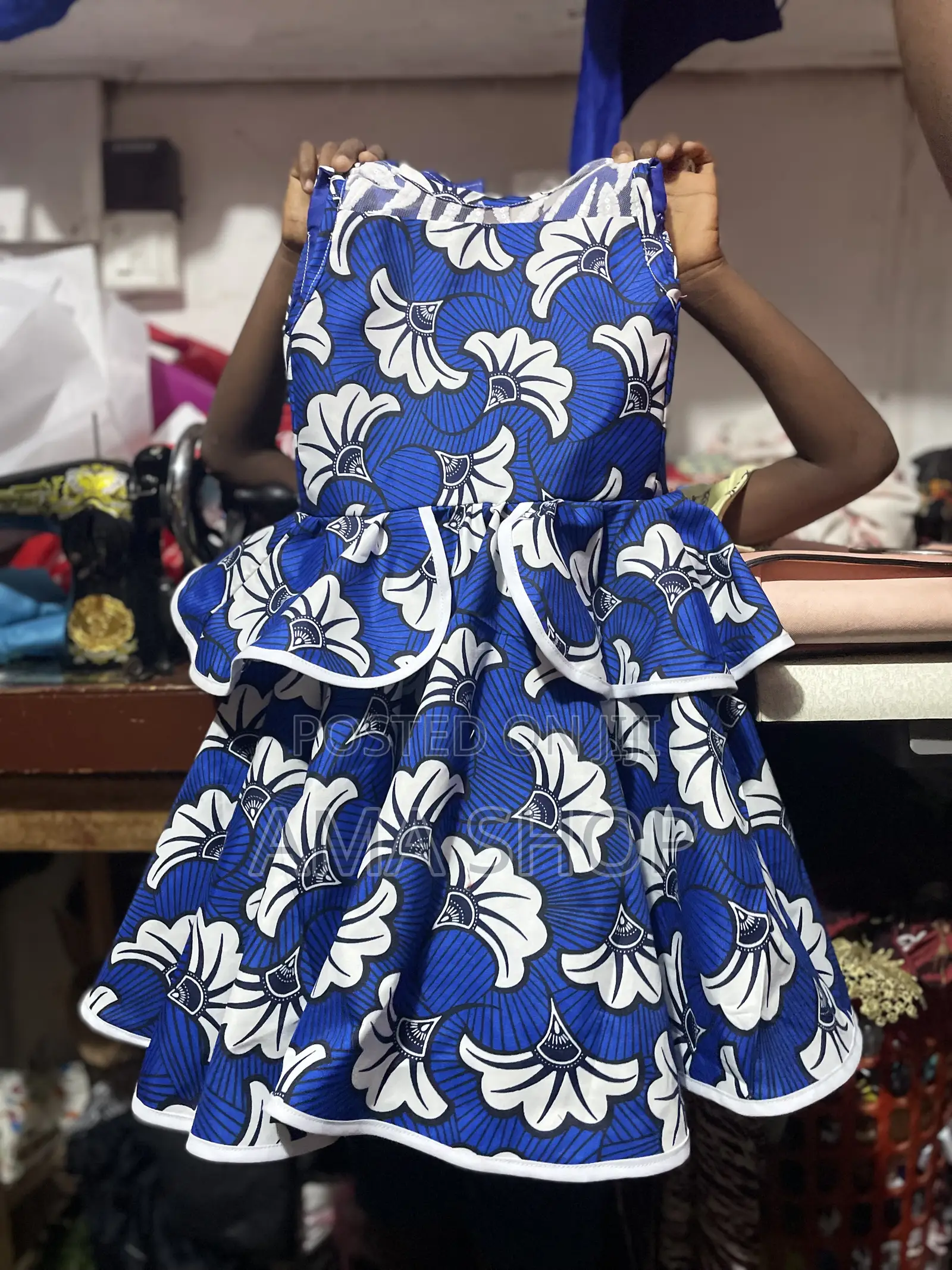 Royal Blue African Print Girls’ Flared Dress