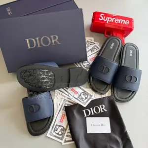 Dior (Cd) Grained Calfskin Slide Slippers.